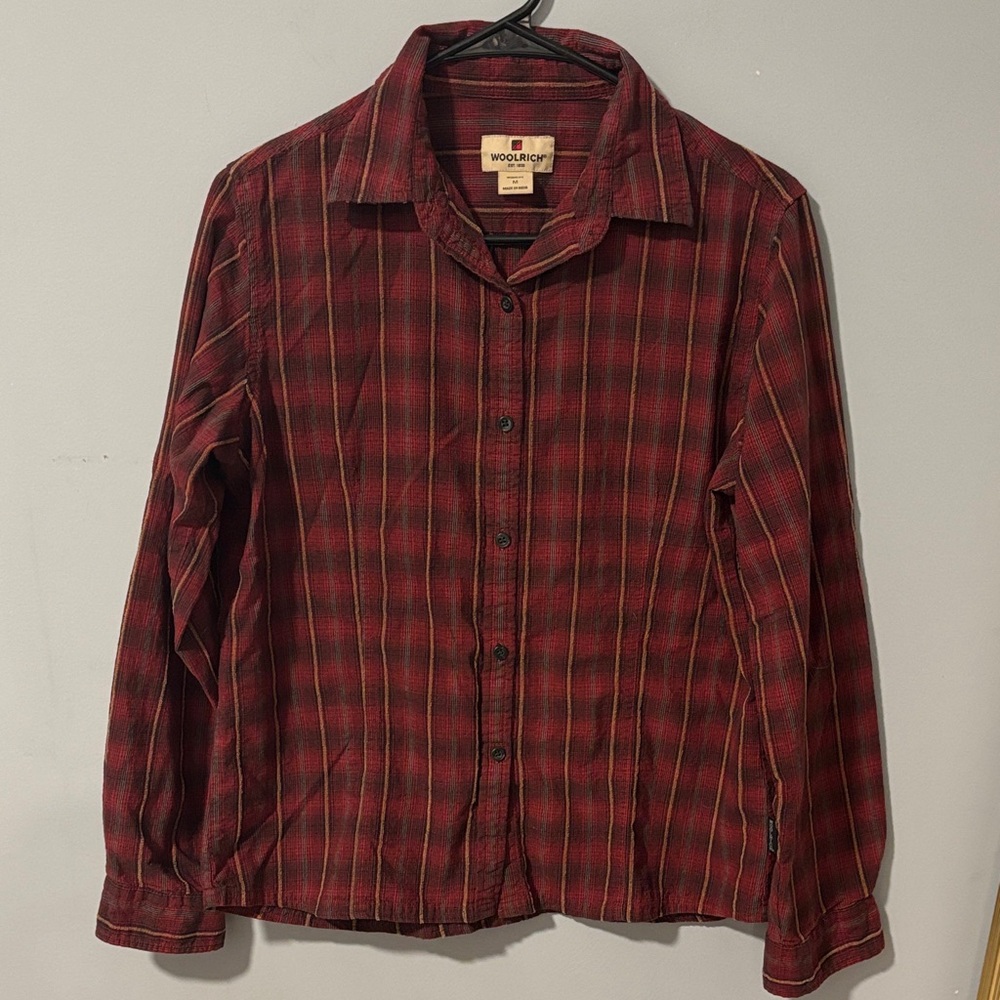 Woolrich Womens Red Plaid Button Down Shirt Long Sleeve Cotton Top Size M